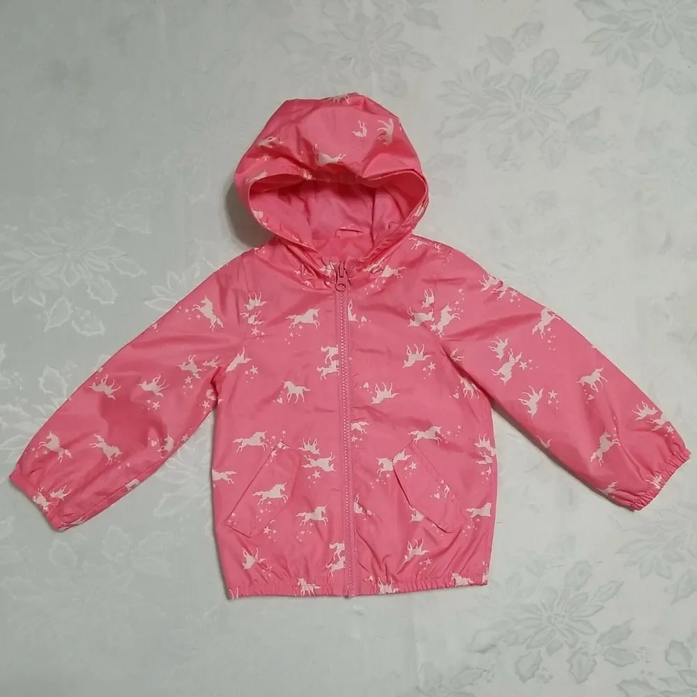 Carter's Girls 24 Mouth Unicorns‎ Stars Raincoat Jacket Coat Pink Hooded Kids